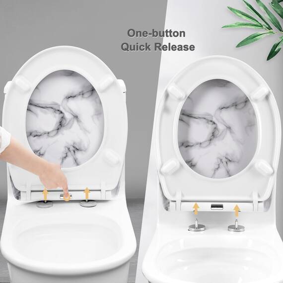 WOLTU Toilettendeckel, WC Sitz mit Absenkautomatik, Klodeckel Klobrille mit Quick-Release-Funktion, O-Form Toilettensitz mit Motiv, 175 kg belastbar