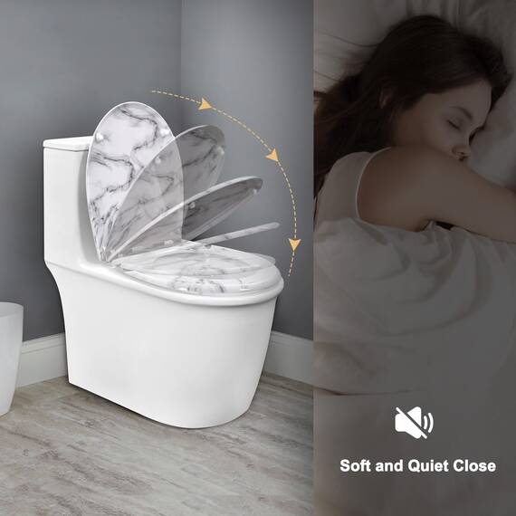 WOLTU Toilettendeckel, WC Sitz mit Absenkautomatik, Klodeckel Klobrille mit Quick-Release-Funktion, O-Form Toilettensitz mit Motiv, 175 kg belastbar