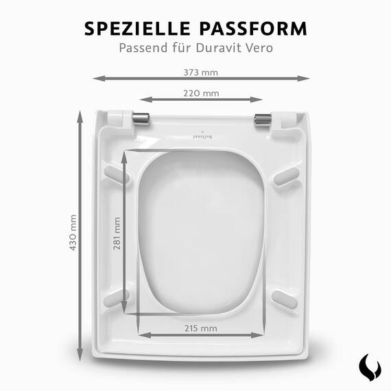 Bullseat WC Sitz passgenau für Duravit Vero | Softclose Absenkautomatik | abnehmbar | Edelstahlbefestigung