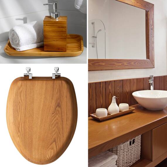 Mayfair 19601br 378 natur Reflexe Holz Furnier WC-Sitz mit Scharnieren aus Messing, 19601CP 378, 0V