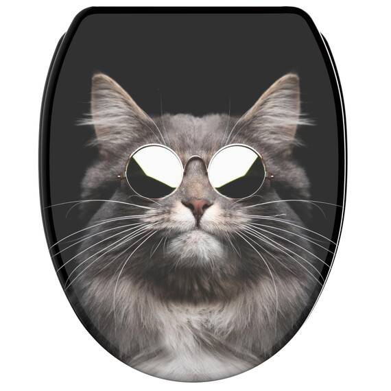 Sanilo WC Sitz mit Absenkautomatik & Schnellverschluss, Toilettendeckel per Knopfdruck abnehmbar, einfache Montage von oben (Cool Cat)
