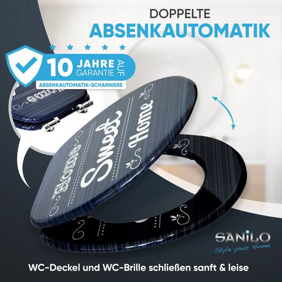 Sanilo WC Sitz mit Absenkautomatik, viele schöne schwarze Toilettendeckel zur Auswahl, hochwertige und stabile Qualität aus Holz (Home Sweet Home)