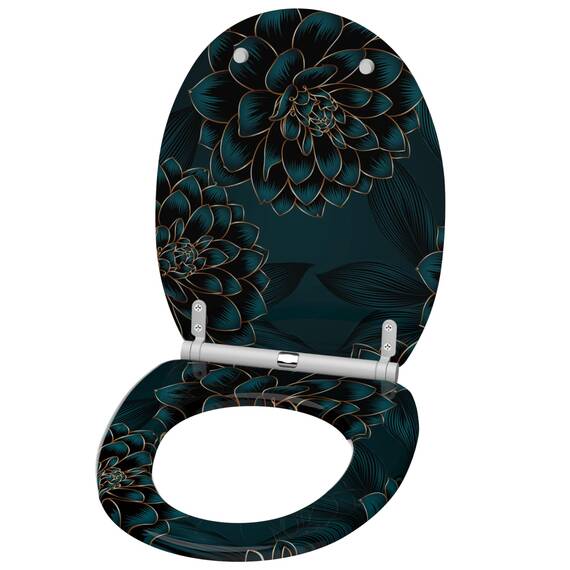 Sanilo WC Sitz mit Absenkautomatik & Schnellverschluss, Toilettendeckel per Knopfdruck abnehmbar, einfache Montage von oben (Dahlien)