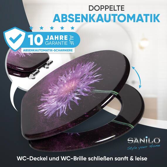 Sanilo WC Sitz mit Absenkautomatik, viele schöne schwarze Toilettendeckel zur Auswahl, hochwertige und stabile Qualität aus Holz (Purple Dust)