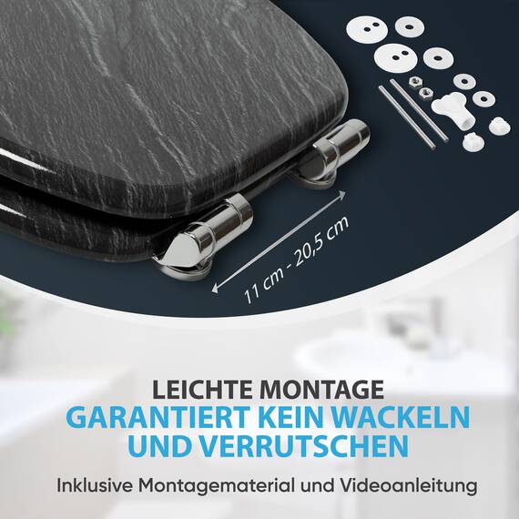 Sanilo WC Sitz mit Absenkautomatik, viele schöne schwarze Toilettendeckel zur Auswahl, hochwertige und stabile Qualität aus Holz (Granit)