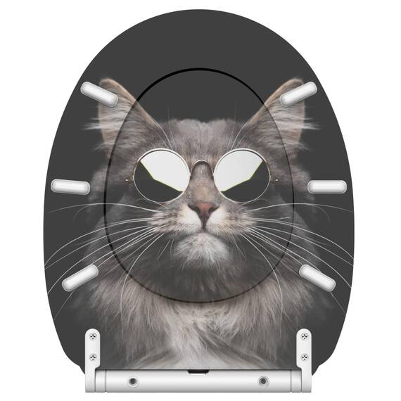 Sanilo WC Sitz mit Absenkautomatik & Schnellverschluss, Toilettendeckel per Knopfdruck abnehmbar, einfache Montage von oben (Cool Cat)