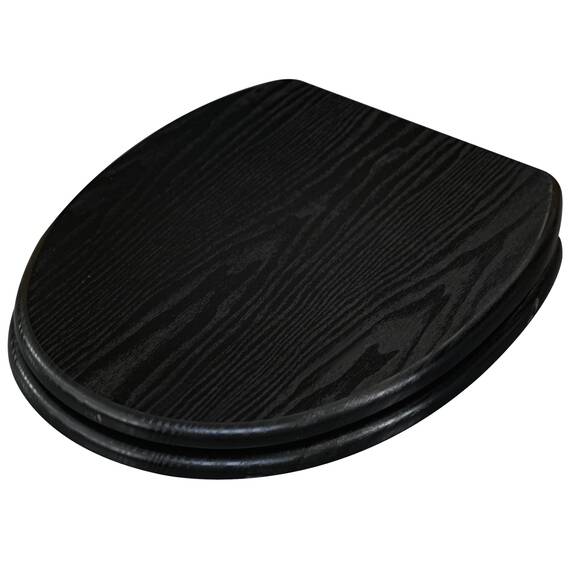 Sanilo WC Sitz mit Absenkautomatik & Schnellverschluss, Toilettendeckel per Knopfdruck abnehmbar, einfache Montage von oben (Black Wood)