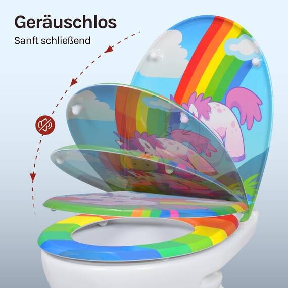 WOLTU Toilettendeckel, WC Sitz mit Absenkautomatik, Klodeckel Klobrille mit Quick-Release-Funktion, O-Form Toilettensitz mit Motiv, Montage von oben unten, 175 kg belastbar der Klobrille