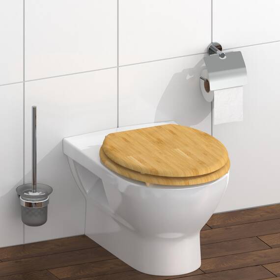 SCHÜTTE WC-Sitz BAMBOO ohne Absenkautomatik aus Bambus, nachhaltiger Toilettendeckel mit 175kg Belastbarkeit, Toilettensitz mit Brille, Klodeckel für WC, Holz Klobrille