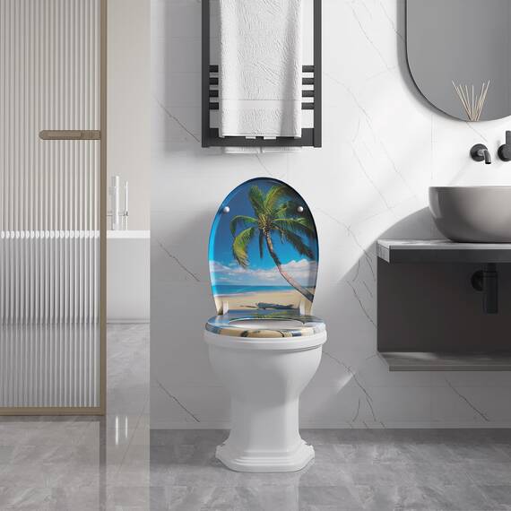 WOLTU Toilettendeckel mit Absenkautomatik, WC Sitz Deckel oval, Klodeckel mit Quick-Release für einfach Reinigung, Klobrille mit verstellbaren Scharnieren, Motiv
