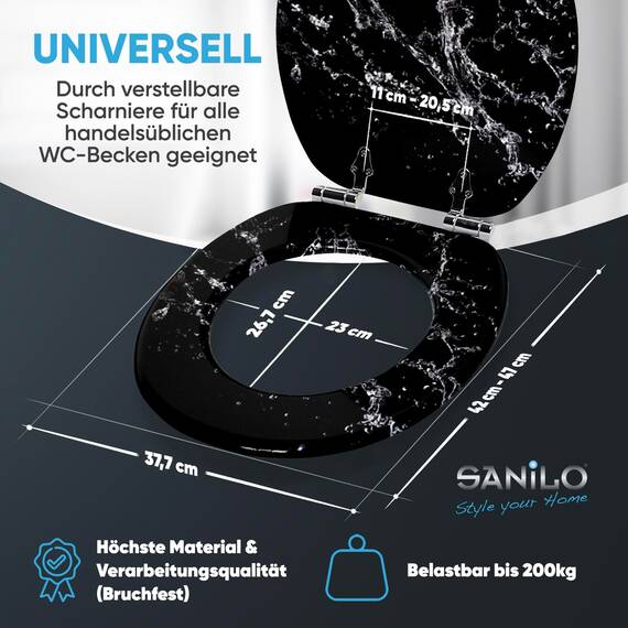 Sanilo WC Sitz mit Absenkautomatik, viele schöne schwarze Toilettendeckel zur Auswahl, hochwertige und stabile Qualität aus Holz (Splash)
