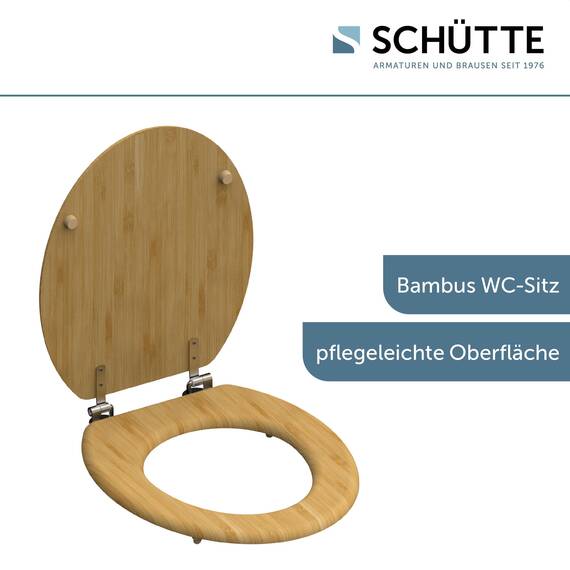 SCHÜTTE WC-Sitz BAMBOO ohne Absenkautomatik aus Bambus, nachhaltiger Toilettendeckel mit 175kg Belastbarkeit, Toilettensitz mit Brille, Klodeckel für WC, Holz Klobrille