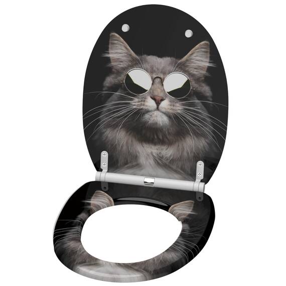 Sanilo WC Sitz mit Absenkautomatik & Schnellverschluss, Toilettendeckel per Knopfdruck abnehmbar, einfache Montage von oben (Cool Cat)