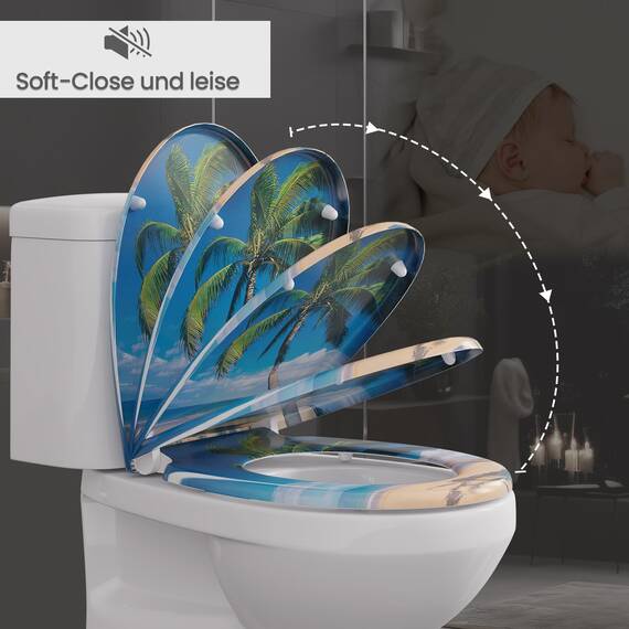 WOLTU Toilettendeckel mit Absenkautomatik, WC Sitz Deckel oval, Klodeckel mit Quick-Release für einfach Reinigung, Klobrille mit verstellbaren Scharnieren, Motiv