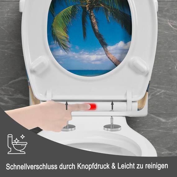 WOLTU Toilettendeckel mit Absenkautomatik, WC Sitz Deckel oval, Klodeckel mit Quick-Release für einfach Reinigung, Klobrille mit verstellbaren Scharnieren, Motiv