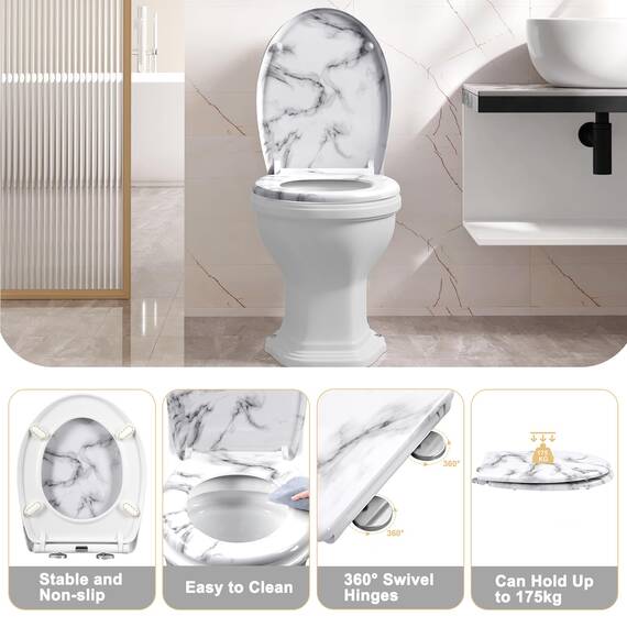 WOLTU Toilettendeckel, WC Sitz mit Absenkautomatik, Klodeckel Klobrille mit Quick-Release-Funktion, O-Form Toilettensitz mit Motiv, 175 kg belastbar