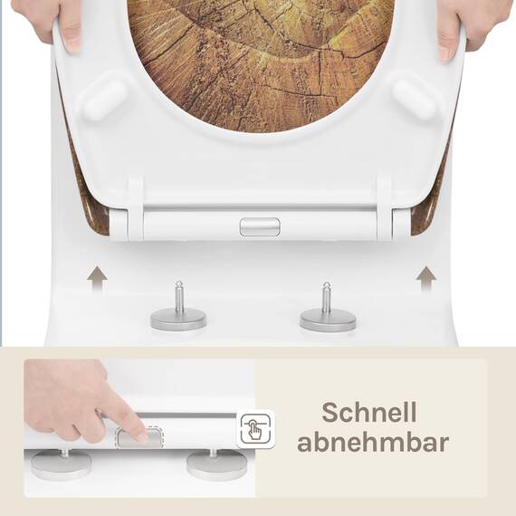 WOLTU Toilettendeckel, WC Sitz mit Absenkautomatik, Klodeckel Klobrille mit Quick-Release-Funktion, O-Form Toilettensitz mit Motiv, Montage von oben unten, 175 kg belastbar der Klobrille
