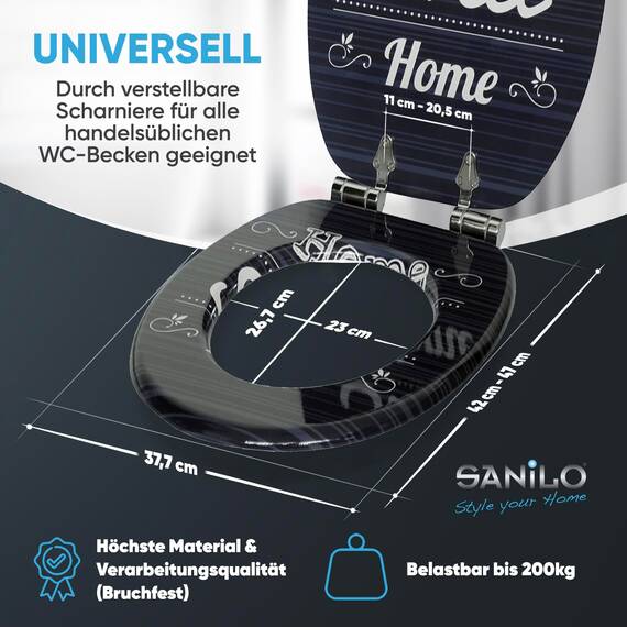 Sanilo WC Sitz mit Absenkautomatik, viele schöne schwarze Toilettendeckel zur Auswahl, hochwertige und stabile Qualität aus Holz (Home Sweet Home)