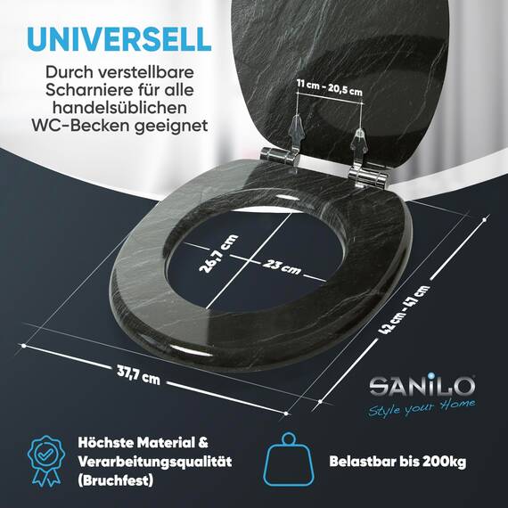 Sanilo WC Sitz mit Absenkautomatik, viele schöne schwarze Toilettendeckel zur Auswahl, hochwertige und stabile Qualität aus Holz (Granit)