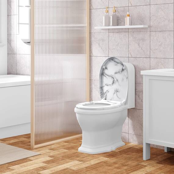 WOLTU Toilettendeckel, WC Sitz mit Absenkautomatik, Klodeckel Klobrille mit Quick-Release-Funktion, O-Form Toilettensitz mit Motiv, 175 kg belastbar