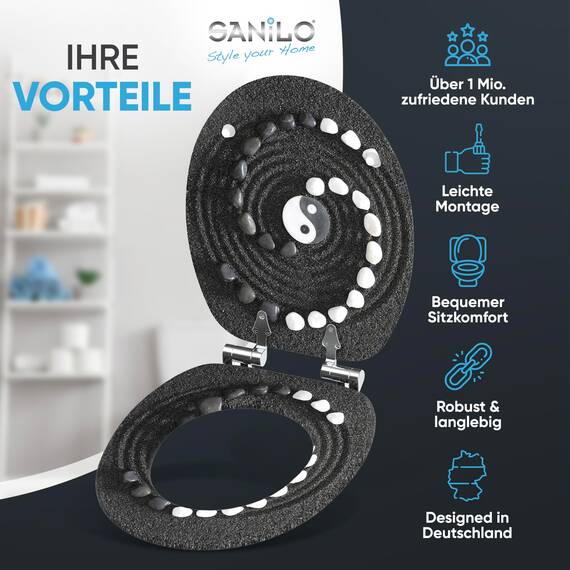 Sanilo WC Sitz mit Absenkautomatik, viele schöne schwarze Toilettendeckel zur Auswahl, hochwertige und stabile Qualität aus Holz (Yin Yang)