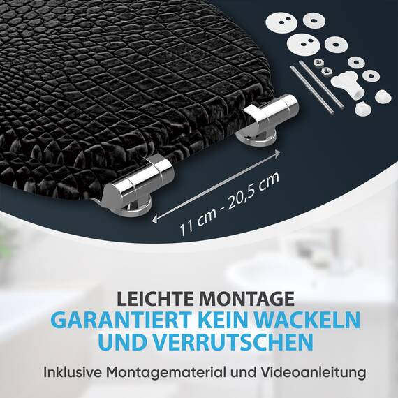 WC Sitz mit Absenkautomatik, viele schöne schwarze WC Sitze zur Auswahl, hochwertige und stabile Qualität aus Holz (Leder)