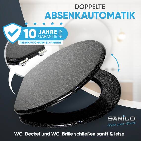Sanilo WC Sitz mit Absenkautomatik, viele schöne schwarze Toilettendeckel zur Auswahl, hochwertige und stabile Qualität aus Holz (Glitzer Schwarz)