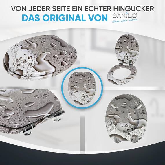 Sanilo WC Sitz mit Absenkautomatik, viele schöne schwarze Toilettendeckel zur Auswahl, hochwertige und stabile Qualität aus Holz (Dewdrop)