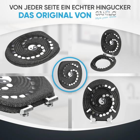 Sanilo WC Sitz mit Absenkautomatik, viele schöne schwarze Toilettendeckel zur Auswahl, hochwertige und stabile Qualität aus Holz (Yin Yang)
