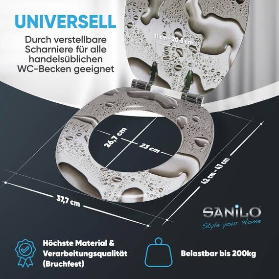 Sanilo WC Sitz mit Absenkautomatik, viele schöne schwarze Toilettendeckel zur Auswahl, hochwertige und stabile Qualität aus Holz (Dewdrop)