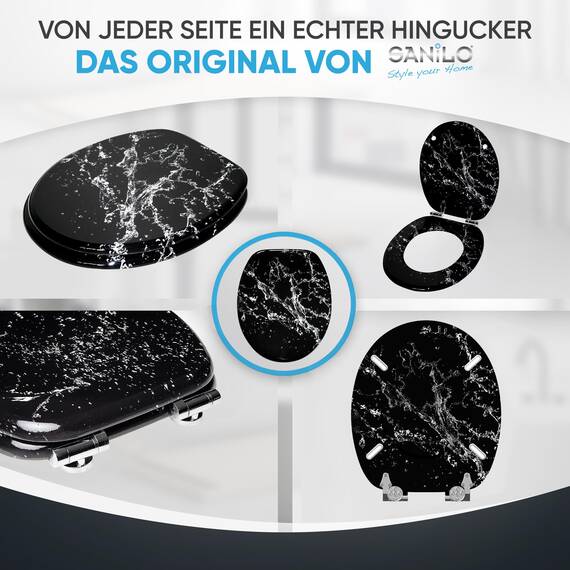 Sanilo WC Sitz mit Absenkautomatik, viele schöne schwarze Toilettendeckel zur Auswahl, hochwertige und stabile Qualität aus Holz (Splash)