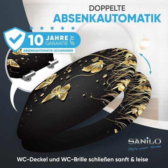 WC Sitz mit Absenkautomatik, viele schöne schwarze WC Sitze zur Auswahl, hochwertige und stabile Qualität aus Holz (Silhouette)