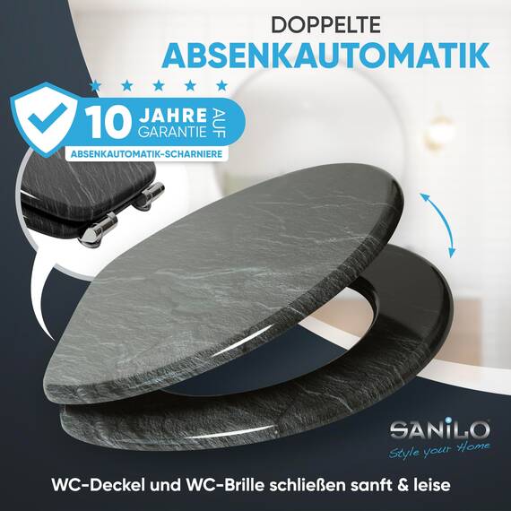 Sanilo WC Sitz mit Absenkautomatik, viele schöne schwarze Toilettendeckel zur Auswahl, hochwertige und stabile Qualität aus Holz (Granit)
