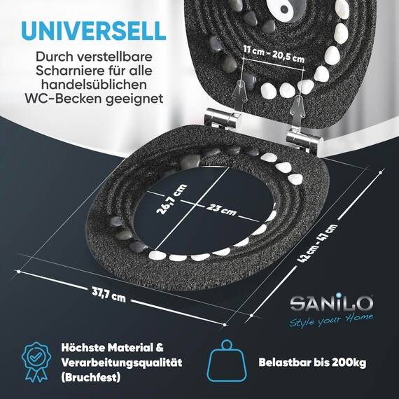 Sanilo WC Sitz mit Absenkautomatik, viele schöne schwarze Toilettendeckel zur Auswahl, hochwertige und stabile Qualität aus Holz (Yin Yang)