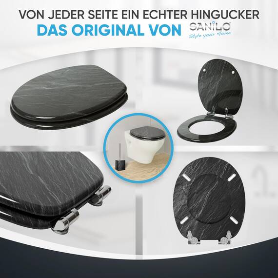 Sanilo WC Sitz mit Absenkautomatik, viele schöne schwarze Toilettendeckel zur Auswahl, hochwertige und stabile Qualität aus Holz (Granit)