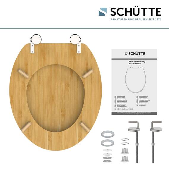 SCHÜTTE WC-Sitz BAMBOO ohne Absenkautomatik aus Bambus, nachhaltiger Toilettendeckel mit 175kg Belastbarkeit, Toilettensitz mit Brille, Klodeckel für WC, Holz Klobrille