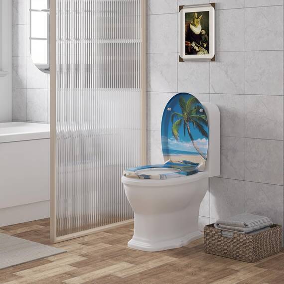 WOLTU Toilettendeckel mit Absenkautomatik, WC Sitz Deckel oval, Klodeckel mit Quick-Release für einfach Reinigung, Klobrille mit verstellbaren Scharnieren, Motiv