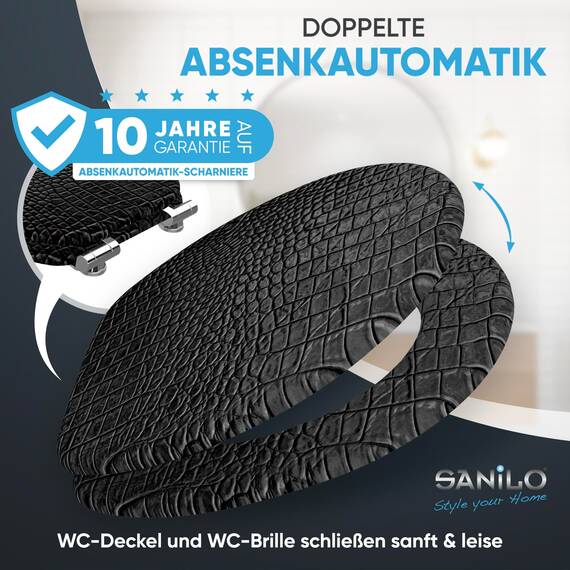 WC Sitz mit Absenkautomatik, viele schöne schwarze WC Sitze zur Auswahl, hochwertige und stabile Qualität aus Holz (Leder)