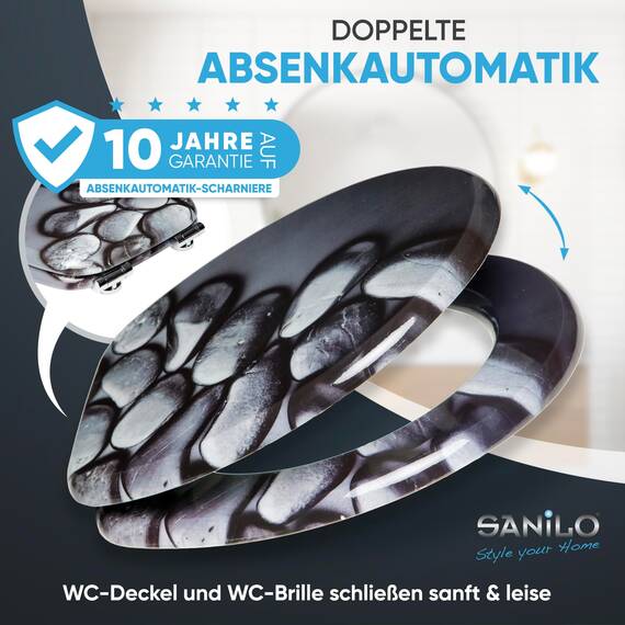 Sanilo WC Sitz mit Absenkautomatik, viele schöne schwarze Toilettendeckel zur Auswahl, hochwertige und stabile Qualität aus Holz (Hot Stones)