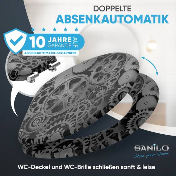 Sanilo WC Sitz mit Absenkautomatik, viele schöne schwarze Toilettendeckel zur Auswahl, hochwertige und stabile Qualität aus Holz (Gears)