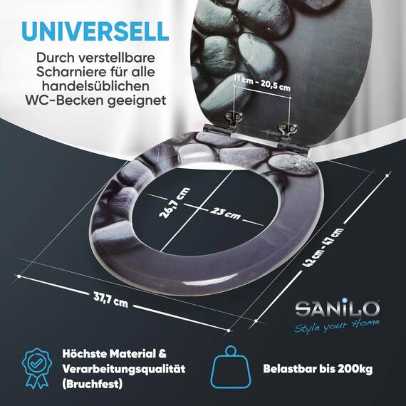 Sanilo WC Sitz mit Absenkautomatik, viele schöne schwarze Toilettendeckel zur Auswahl, hochwertige und stabile Qualität aus Holz (Hot Stones)