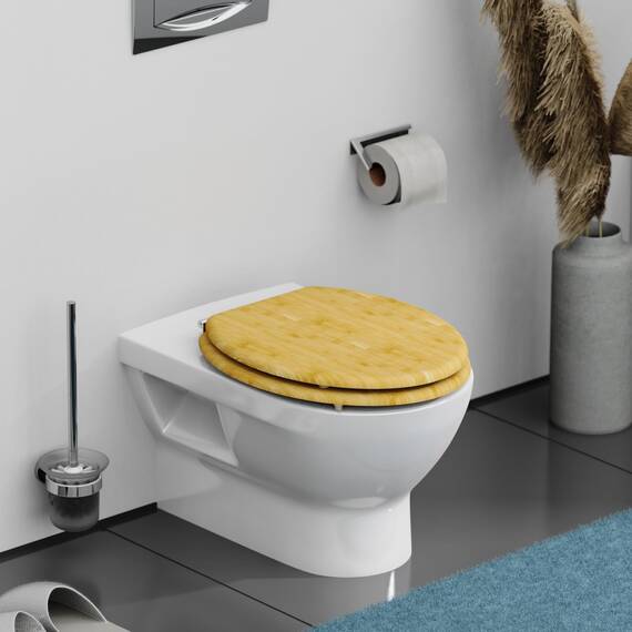 SCHÜTTE WC-Sitz BAMBOO ohne Absenkautomatik aus Bambus, nachhaltiger Toilettendeckel mit 175kg Belastbarkeit, Toilettensitz mit Brille, Klodeckel für WC, Holz Klobrille