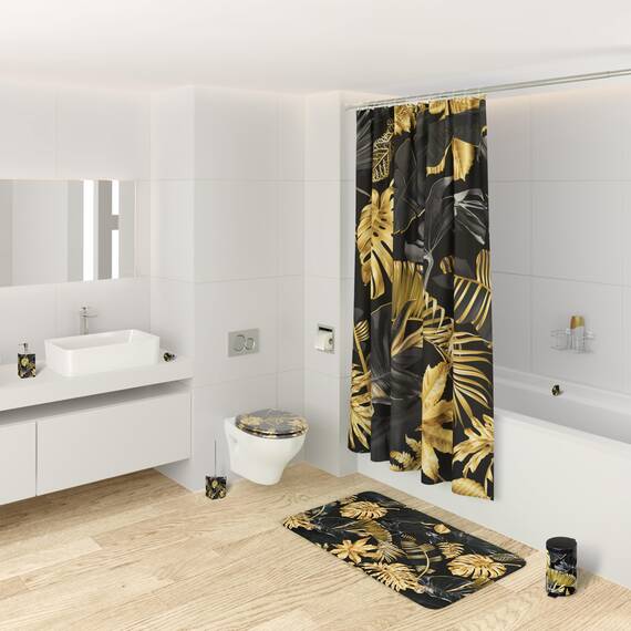 Sanilo WC Sitz mit Absenkautomatik, viele schöne schwarze Toilettendeckel zur Auswahl, hochwertige und stabile Qualität aus Holz (Golden Leaves)