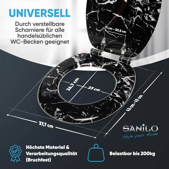 Sanilo WC Sitz mit Absenkautomatik, viele schöne schwarze Toilettendeckel zur Auswahl, hochwertige und stabile Qualität aus Holz (Marmor Schwarz)