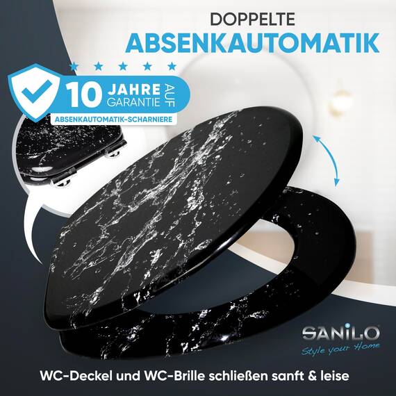 Sanilo WC Sitz mit Absenkautomatik, viele schöne schwarze Toilettendeckel zur Auswahl, hochwertige und stabile Qualität aus Holz (Splash)