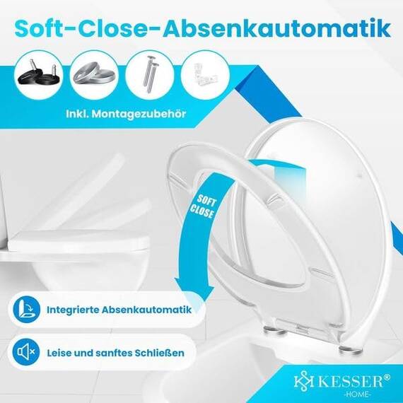 KESSER® WC Sitz mit Absenkautomatik Toilettendeckel Quick-Release-Funktion und Softclose - einfache Montage Klodeckel aus Duroplast Toilettensitz mit Edelstahl Befestigung