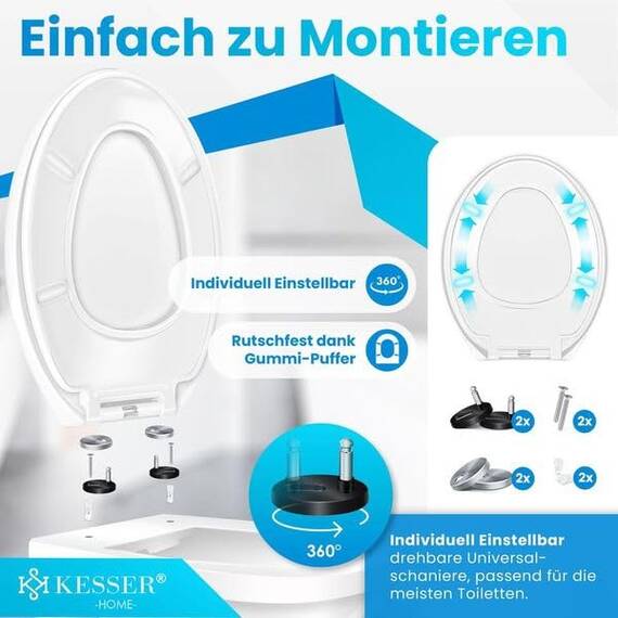 KESSER® WC Sitz mit Absenkautomatik Toilettendeckel Quick-Release-Funktion und Softclose - einfache Montage Klodeckel aus Duroplast Toilettensitz mit Edelstahl Befestigung