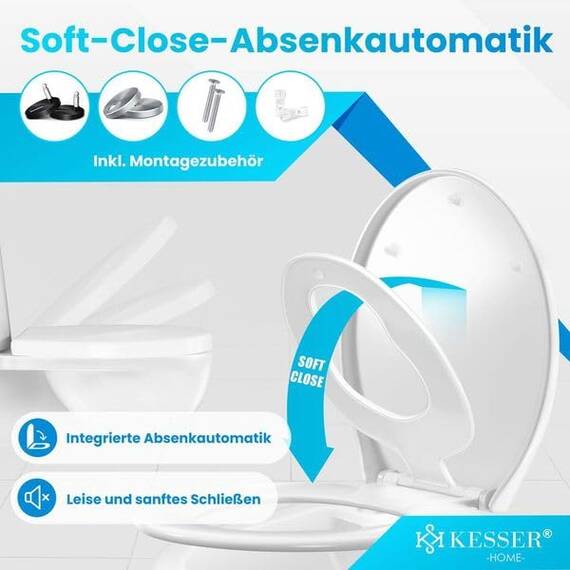 KESSER® WC Sitz mit Absenkautomatik Toilettendeckel Quick-Release-Funktion und Softclose - einfache Montage Klodeckel aus Duroplast Toilettensitz mit Edelstahl Befestigung
