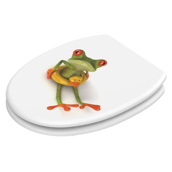 Sanilo WC Sitz mit Absenkautomatik & Schnellverschluss, Toilettendeckel per Knopfdruck abnehmbar, einfache Montage von oben (Froggy)
