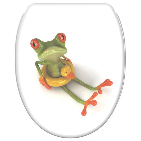 Sanilo WC Sitz mit Absenkautomatik & Schnellverschluss, Toilettendeckel per Knopfdruck abnehmbar, einfache Montage von oben (Froggy)